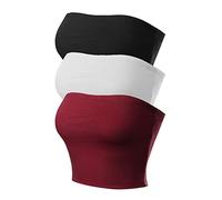 MixMatchy Women's Strapless Tube Tops Basic Bandeau Crop Sleeveless Backless Casual Sexy Going Out Tops Summer 2026, 3pack - Black/White/Burgundy, L