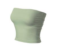 MixMatchy Women's Tube Tops Basic Strapless Crop Tops Bandeau Sexy 2024 Summer Outfits, Sage (Ruched Side), Large