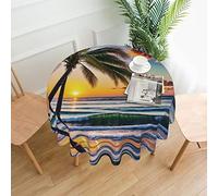 MIXMEY Beach Palm Trees Sunset Print Exquisitely Designed Circular Tablecloth 60 Inch Rural Spring and Summer Tablecloth, Family Gathering Table Decoration, Picnic Party,Outdoor Indoor Tablecloth.
