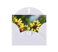 MIXMEY Bees And Flower Print Blank Greeting Cards, Love Buttons Pearl Paper Envelopes Suitable For Various Occasions - Anniversary Cards Thank You Cards Holiday Cards Wedding Cards.