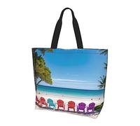 MIXMEY Color Chairs On The Beach Print Tote Bag Women Single Shoulder Leisure Bag Multi-Purpose Large Shopping Bag