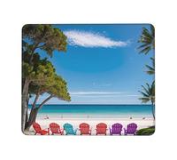 MIXMEY Color Chairs On The Beach Print Washable Square Cloth Mousepad Pad for Office Laptops, Non Slip Rubber Base Mousepad Pad for Desktop Wireless Mice
