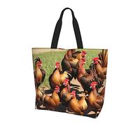 MIXMEY Farm Rooster Pattern Print Tote Bag Women Single Shoulder Leisure Bag Multi-Purpose Large Shopping Bag