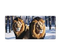 MIXMEY Lions in The Snow Print Oversize Cloth Mousepadpad 16x35.5 in, Non Slip Washable Rubber Base Keyboard Pad for Office Laptops Desktop Wireless Mice