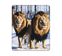 MIXMEY Lions in The Snow Print Square Cloth Mousepad Pad, Non Slip Washable Rubber Base Mousepad Pad for Office Desktop Laptops Wireless Mice 10x12 in