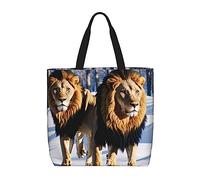 MIXMEY Lions In The Snow Print Tote Bag Women Single Shoulder Leisure Bag Multi-Purpose Large Shopping Bag