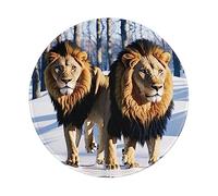 MIXMEY Lions in The Snow Print Washable Round Cloth Mousepad Pad for Office Laptops, Non Slip Rubber Base Mousepad Pad for Desktop Wireless Mice