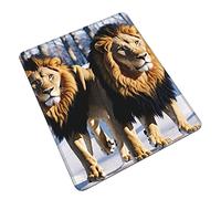 Mixmey Lions in The Snow Print Washable Square Cloth Mousepad Pad for Office Laptops, Non Slip Rubber Base Mousepad Pad for Desktop Wireless Mice