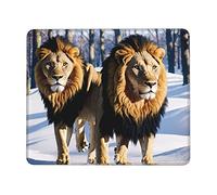 MIXMEY Lions in The Snow Print Washable Square Cloth Mousepad Pad for Office Laptops, Non Slip Rubber Base Mousepad Pad for Desktop Wireless Mice