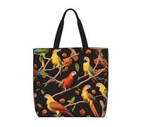 MIXMEY Parrot On The Branch Print Tote Bag Women Single Shoulder Leisure Bag Multi-Purpose Large Shopping Bag