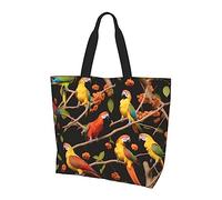 MIXMEY Parrot On The Branch Print Tote Bag Women Single Shoulder Leisure Bag Multi-Purpose Large Shopping Bag