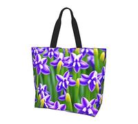 MIXMEY Purple Hyacinth Print Tote Bag Women Single Shoulder Leisure Bag Multi-Purpose Large Shopping Bag