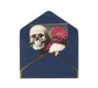MIXMEY Skull And Flower Print Blank Greeting Cards, Pearl Paper Envelopes Suitable For Various Occasions - Anniversary Cards, Thank You Cards, Holiday Cards, Wedding Cards, Congratulations, And More