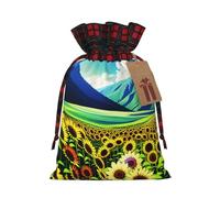 MIXMEY Sunflowers Over The Mountain And Fields Print Christmas Gift Bags Xmas Present Bags With Gift Tag Candy Bags For Wrapping Gifts For Halloween Birthday Wedding (S/M)