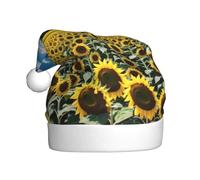 MIXMEY Sunflowers Over The Mountains And Fields Print Santa Claus Hat Cute Plush Christmas Hat New Year Party Xmas Hats