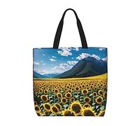 MIXMEY Sunflowers Over The Mountains And Fields Print Tote Bag Women Single Shoulder Leisure Bag Multi-Purpose Large Shopping Bag