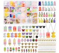 MIXMIO Charms Pendant Set, Jewellery Making Set for Necklace, Earrings, Bracelet, Key Ring, Butterfly, Pearl Milk Tea, Gummy Bears, Ice Cream Chains, Pendant with Storage Box