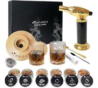 MIXOLOGIC Cocktail Smoker Kit with Torch, 2 Glasses, 6 Wood Chips, Whiskey Stones & Accessories, Old Fashioned Whisky Smoking Set, Drinks Infuser, Mens Gifts for Boyfriends Dad Husband (No Butane)