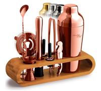 Mixology Cocktail Shaker Set - 10-Piece Cocktail Making Set - Home Bartender Kit in Bamboo Stand with Spoon, Boston Shaker, Other Tools for Drink Mixing, Martini, Mocktail - Gift Set (Copper)