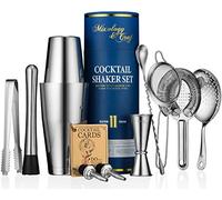 Mixology & Craft Cocktail Shaker Set - 11-Piece Bartender Kit With Weighted Boston Shaker, Muddler, Spoon & Tongs - Cocktail Making Mixer Gift Set Silver