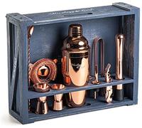 Mixology & Craft Cocktail Shaker Set - 11-Piece Cocktail Making Set w/Shaker & Rustic Wooden Stand - Bartender Kit and Cocktail Mixer Gift Set Copper