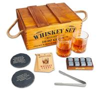 Mixology & Craft Whiskey Stones Gift Set for Men - 2 Glasses, 8 Chilling Rocks & Wooden Box - Whiskey Glass Gift Sets - Jameson Brown