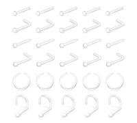 MixPiercing 30pcs Plastic Nose Stud Clear Nose Ring Invisible Bioflex Retainers Hide Piercing for School Tiny Flat L Shape Straight & Rings for Mri Surgery 20G (0.8mm)
