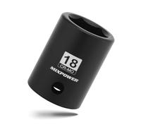 MIXPOWER 1/2" Drive Shallow Impact Socket, CR-MO, 18mm, 6 Point, Radius Corner Design, Axle Nut Impact Grade Socket for Easy Removal