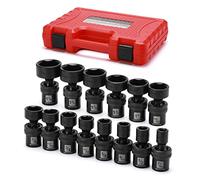 MIXPOWER 1/2" Drive Shallow Impact Universal Joint Swivel Socket Set, SAE, 7/16" to 1-1/4", Shallow, Flexible Wobble, Chrome Molybdenum Steel, 14 Pieces Set