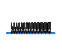 MIXPOWER 1/4" Drive Deep Magnetic Impact Socket Set with Storage Rails, 14-Piece, 6 Point, 4-15mm, Metric, CR-MO