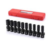 MIXPOWER 10-Piece 3/8" Drive Deep Universal Impact Socket Set, 6 Point, Metric, 10-19 mm, Swivel Socket with Flexible Wobble, CR-MO