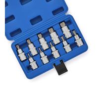 MIXPOWER 10Pieces 1/2" Drive XZN Multi-Tooth Socket Bit Set, Metric, Shallow, M-Type, Matt Chrome-Plated, CR-V&S2
