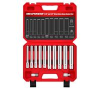 MIXPOWER 12 Pieces 3/8" & 1/2" Drive Extra Deep Metric Socket Set, 6-Point, 8-10-12-13-14-15-16-17-18-19mm, with Adapters, 120mm Deep CR-V Socket for Automotive and Industrial Applications