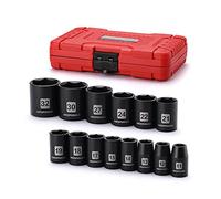 MIXPOWER 14 Pieces 1/2-Inch Drive Shallow Impact Socket Set, 10-24mm, CR-V, Metric, 6 Point, Shallow, 14 Pieces 1/2" Dr. Shallow Socket