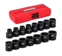 MIXPOWER 15-Piece 1/2" Drive Stubby Impact Socket,CR-MO,10-24mm,6-Point,Metric,Radius Corner Design, Axle Nut Impact Grade Socket for Easy Removal