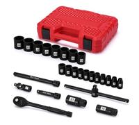 MIXPOWER 26 Pieces 3/8" Drive Shallow Impact Socket Set, 6-Point, with Universal Joint, Extension Bar, Ratchet Wrench and Spark Plug Socket