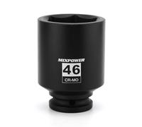 MIXPOWER 3/4" Drive Deep Impact Socket, 46mm, CR-MO, Metric, 6 Point, Axle Nut Impact Grade Socket for Easy Removal