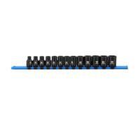 MIXPOWER 3/8" Drive Shallow Magnetic Impact Socket Set with Storage Rails, 13-Piece, 6 Point, 7-19mm, Metric, CR-MO