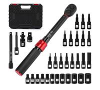 MIXPOWER 33 PCS 1/4" Drive Torque Wrench Set, 3-25 Nm, 72-Tooth, with Bit Sockets, Shallow Sockets, Extension, Universal Joint Socket and Adapter
