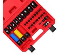 MIXPOWER 33 Pieces 1/2-Inch Drive Shallow Socket Set,10mm-22mm, 6-Point, CR-MO Steel,with Wheel Sockets,Drill Adapter and Hex Bit Sockets
