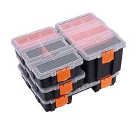 MIXPOWER 4 Piece Set Toolbox Hardware & Parts Organizers, Versatile and Durable Storage, Customizable Removable Plastic Dividers, storage and carry, Black/Orange