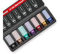 MIXPOWER 7 PCS 1/2" Drive Wheel Protector Impact Socket,Thin Wall Deep Impact Socket Set, 6-Point, Metric, Color-Coded, 17mm, 19mm, 21mm, 22mm, 23mm, 24mm,27mm
