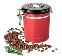 Mixpresso 16 Oz Red Coffee Canister, Stainless Steel Airtight Coffee Container, Air tight Jar Tea Storage with Date Tracker, Vacuum Sealed Espresso Airtight Canister, Sugar Container for Home