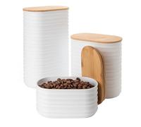 Mixpresso 3 Pcs White Canisters Sets For The Kitchen, Airtight Plastic Canister With Bamboo Lid, Coffee And Sugar Canister Set, Decorative Sugar Container, Kitchen Decor For Counter