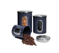 Mixpresso 3-Piece Blue Canisters Set - Airtight Coffee & Tea Organizer, Sugar Canister, Kitchen Jars with See-Through Window
