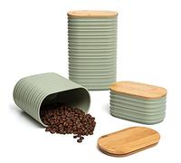 Mixpresso 3 Piece Set Of Airtight Plastic Canister With Bamboo Lid, Canisters For Kitchen Counter, Coffee And Sugar Canister Set, Decorative Sugar Container, Kitchen Decor For Counter