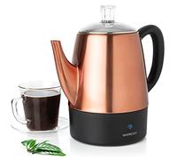 Mixpresso Electric Coffee Percolator Copper Body with Stainless Steel Lids Coffee Maker, Percolator Electric Pot - 4 Cups, Copper Camping Coffee Pot