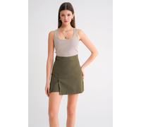 MixRay Women's Belted High-Waist Wrap Front Shorts with Slit Detail in Khaki | Size: Medium MixRay Khaki M