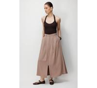 MixRay Women's High Waist A-Line Midi Skirt with Zipper in Camel | Size: Large MixRay Camel L