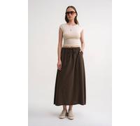 MixRay Women's High-Waisted Poplin Skirt with Drawstring Detail in Khaki | Size: Large MixRay Khaki L